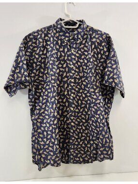 Chaps Ralph Lauren Hawaiian Fish All Over Print Vtg Button Down Mens Size Large